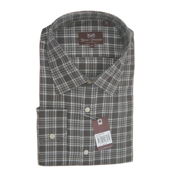 NEW! $245 Hickey Freeman Crisp Button Front Shirt!  M L XL  Muted Brown Plaid - Picture 1 of 1